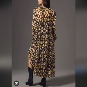Anthropologie Pleated Maxi Dress in Yellow, Black & Cream